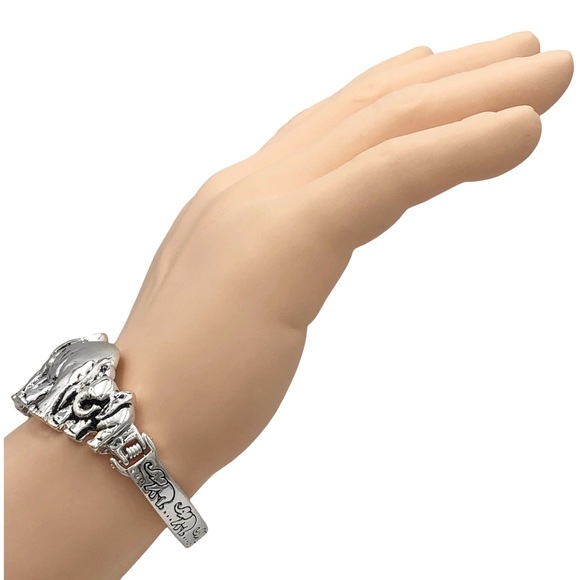 Elephant Family Parade Silver Statement Hinged Bangle Bracelet - Picture 3 of 4
